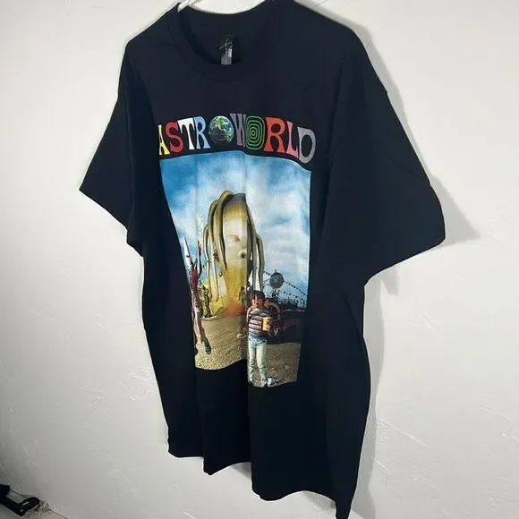 🔥🔥”NEW” TRAVIS SCOTT ASTROWORLD Rap Music ConcertBand Black Tee - Men Sz XL